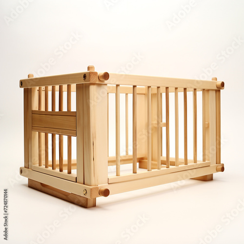 side view of rectangular Wooden Playpen on white background сreated with Generative Ai
