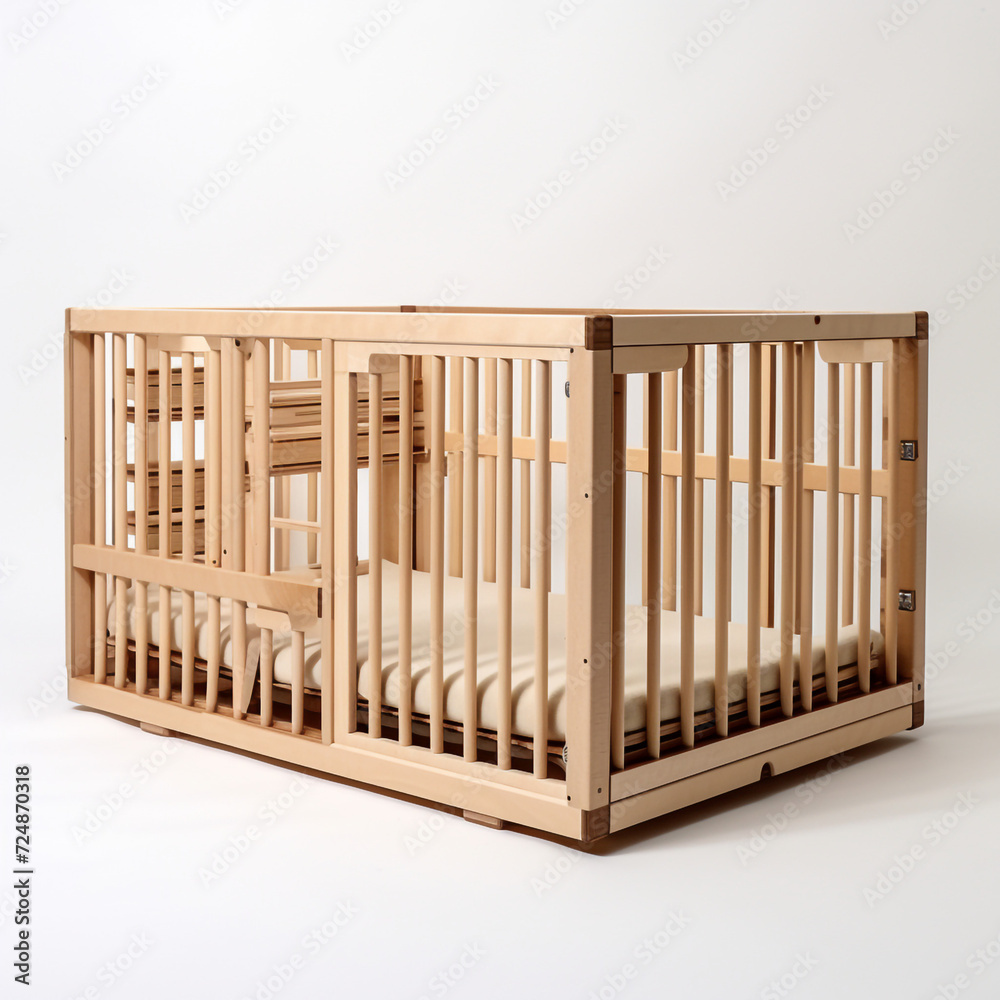 side view of rectangular Wooden Playpen on white background сreated with Generative Ai side view of rectangular Wooden Playpen on white background сreated with Generative Ai