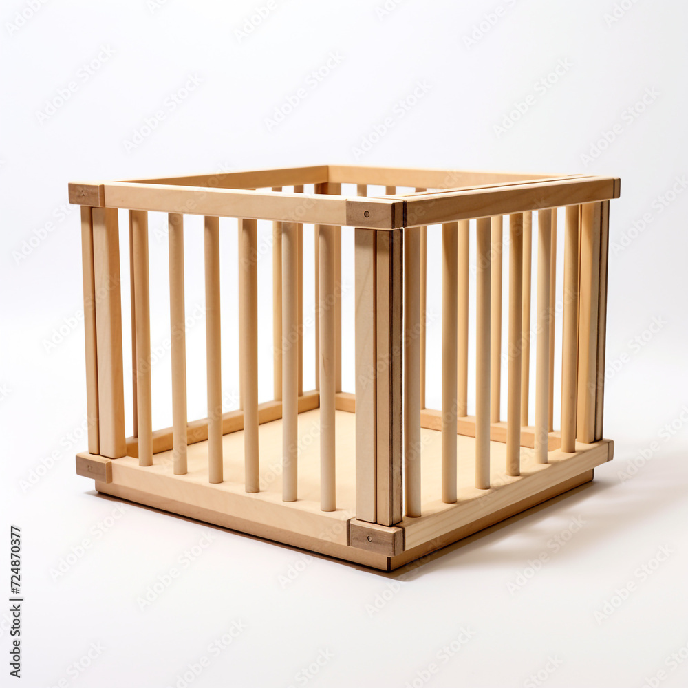 side view of rectangular Wooden Playpen on white background сreated with Generative Ai side view of rectangular Wooden Playpen on white background сreated with Generative Ai