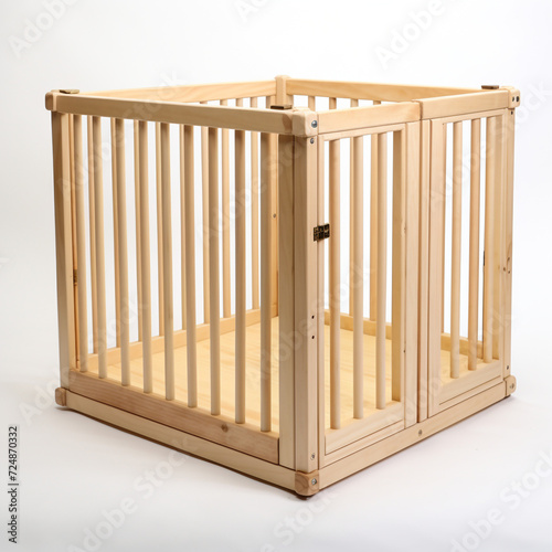 side view of rectangular Wooden Playpen on white background сreated with Generative Ai