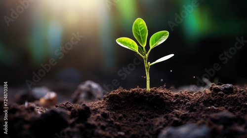 Young sprout emerging from the soil photo
