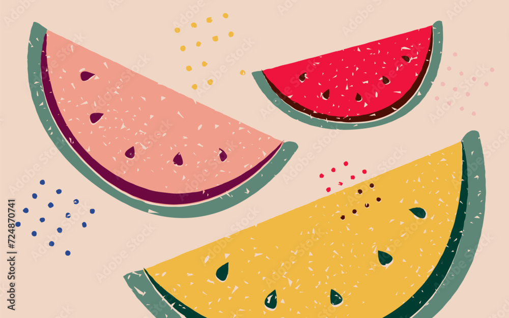 Risograph illustation with colorful watermelon 