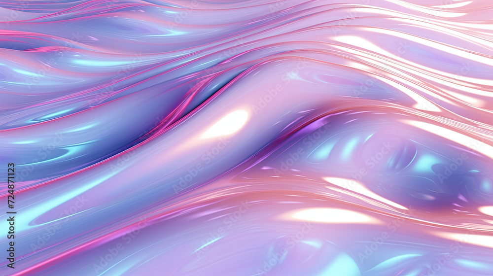 Holographic chrome gradient waves abstract background. - obrazy, fototapety, plakaty 