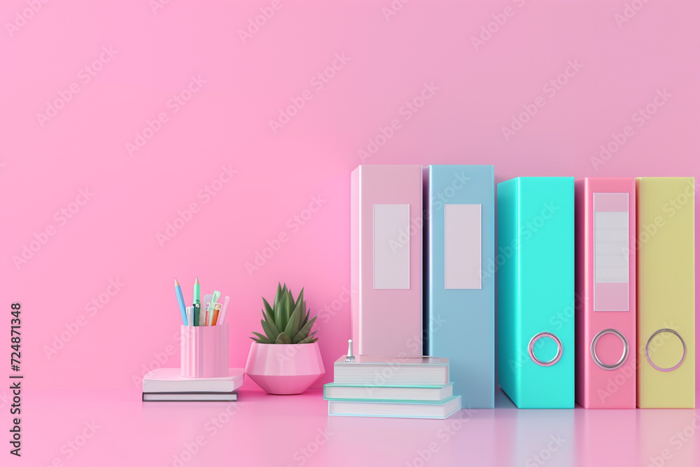 Document files or folders in business concept in 3D illustration style on a colorful background - obrazy, fototapety, plakaty 