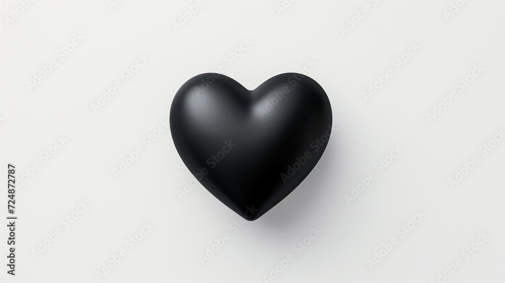 one black matte heart on a white background, on the right side of the picture сreated with Generative Ai