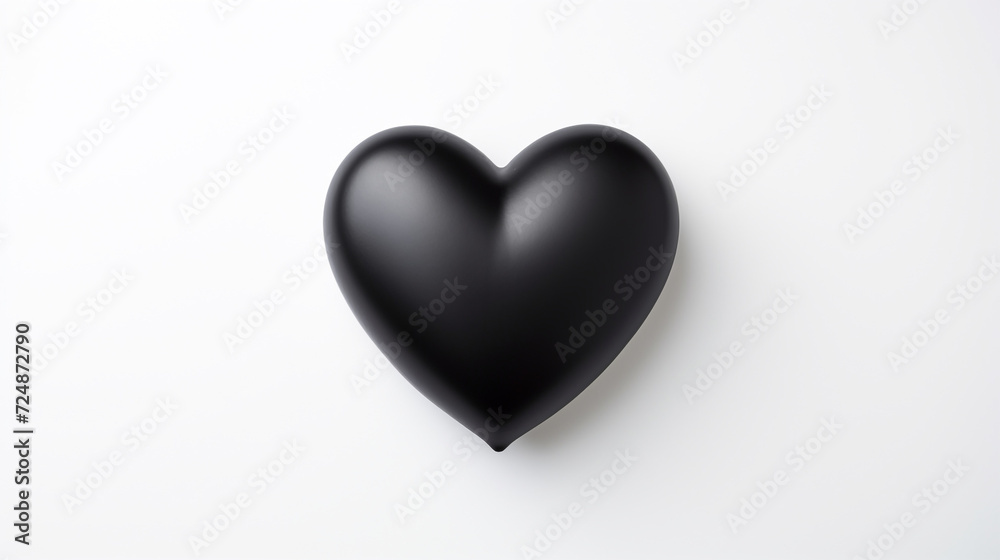 one black matte heart on a white background, on the right side of the picture сreated with Generative Ai