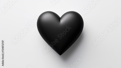 one black matte heart on a white background  on the right side of the picture   reated with Generative Ai