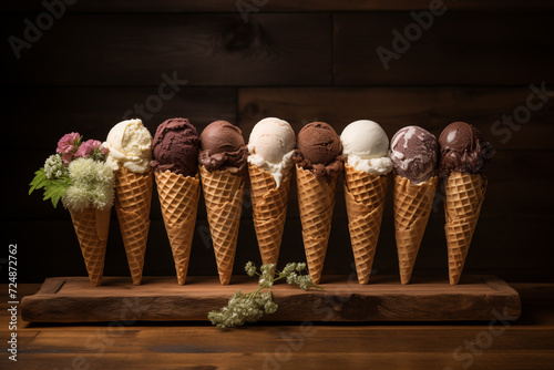 Gastronomic Artistry - Crafted Masterpieces in Every Ice Cream Cone. AI Generative.