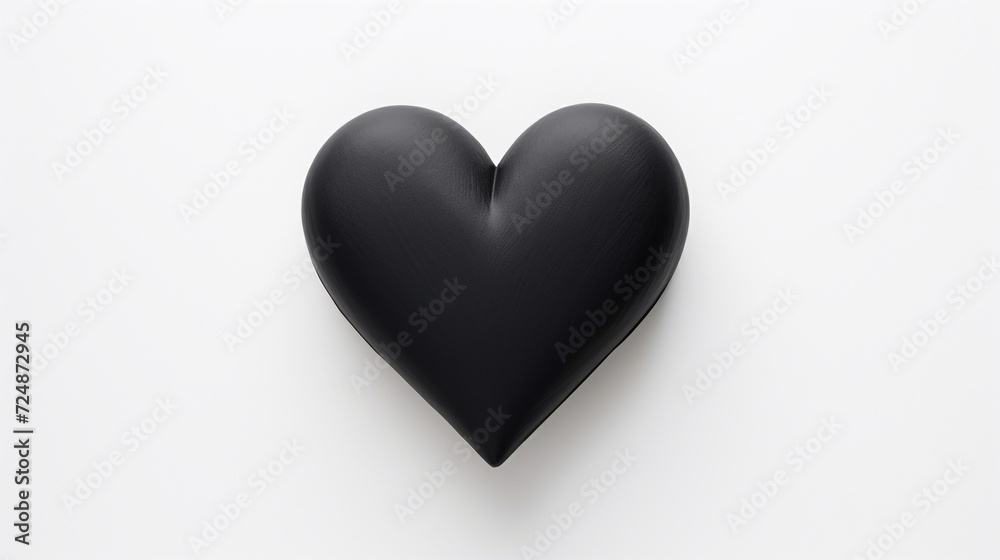 one black matte heart on a white background, on the right side of the picture сreated with Generative Ai one black matte heart on a white background, on the right side of the picture сreated with Generative Ai