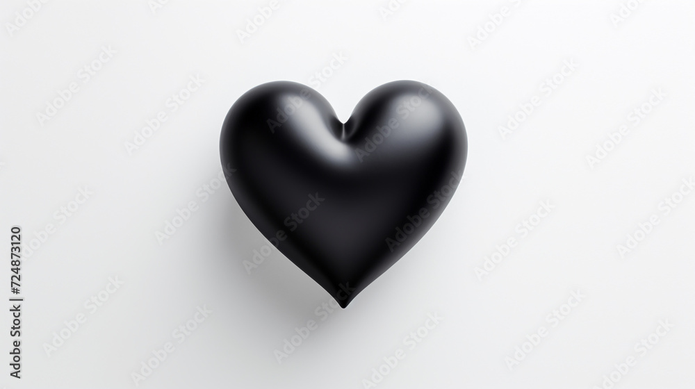 one black matte heart on a white background, on the right side of the picture сreated with Generative Ai one black matte heart on a white background, on the right side of the picture сreated with Generative Ai
