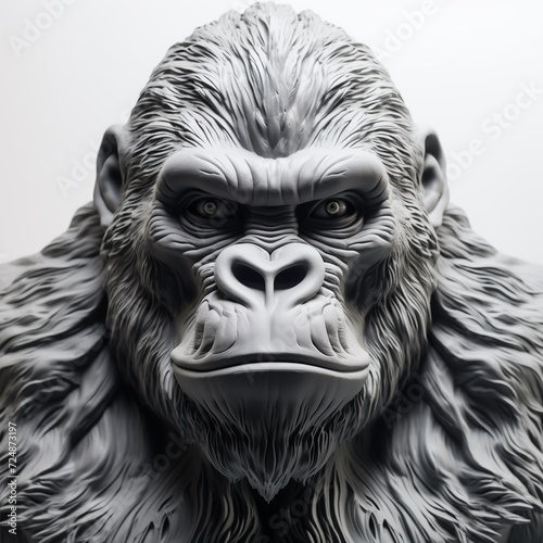 Gorilla made from plaster and hanging on the wall  bust of a large animal  highly detailed and majestic. Studio lighting. AI Generated. 