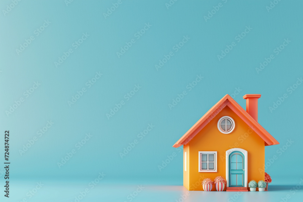 House model in real estate concept in 3D illustration style on a colorful background House model in real estate concept in 3D illustration style on a colorful background