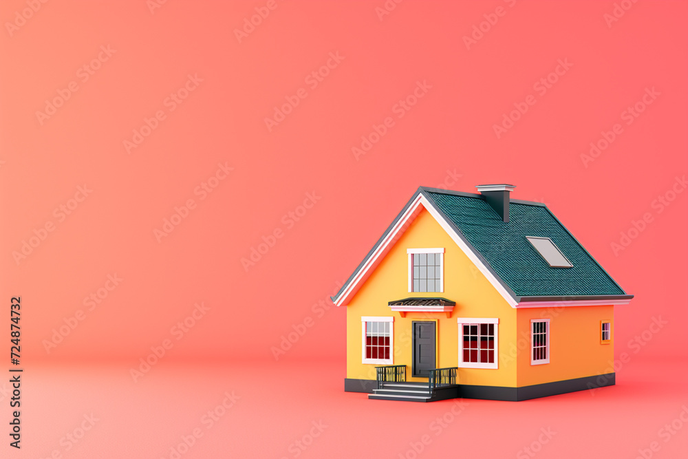 House model in real estate concept in 3D illustration style on a colorful background House model in real estate concept in 3D illustration style on a colorful background