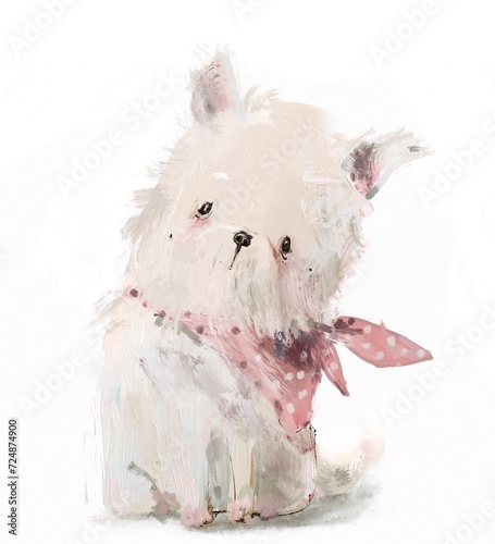 cute little cartoon dog character on white background
