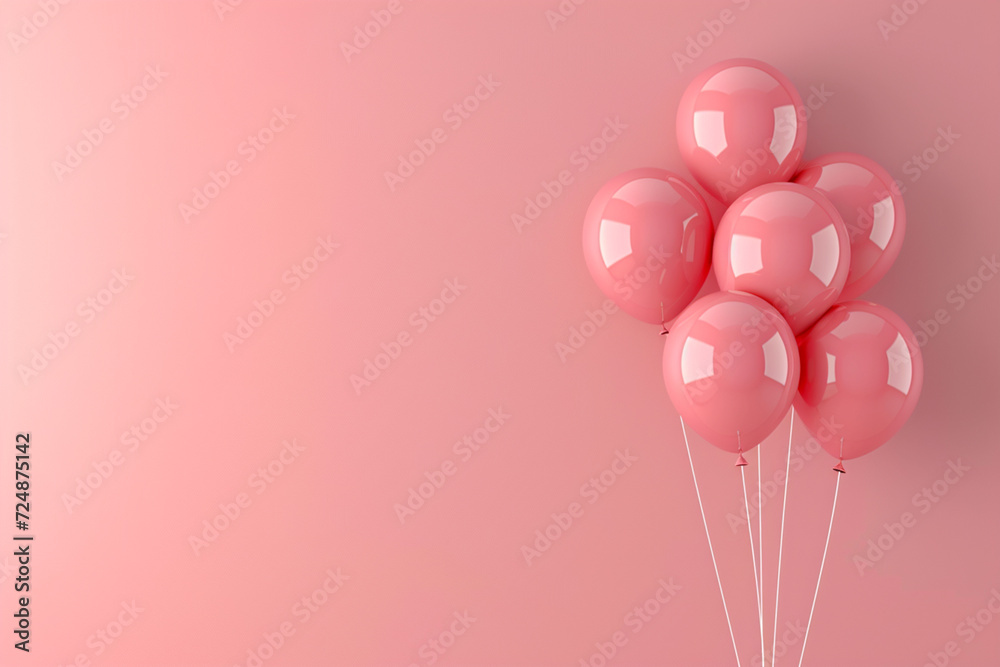 Pink balloons in the concept of Valentine Day in 3D illustration style on a colorful background Pink balloons in the concept of Valentine Day in 3D illustration style on a colorful background