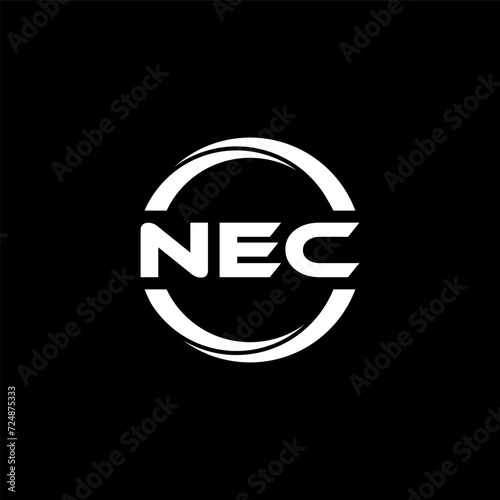 NEC letter logo design with black background in illustrator, cube logo, vector logo, modern alphabet font overlap style. calligraphy designs for logo, Poster, Invitation, etc.