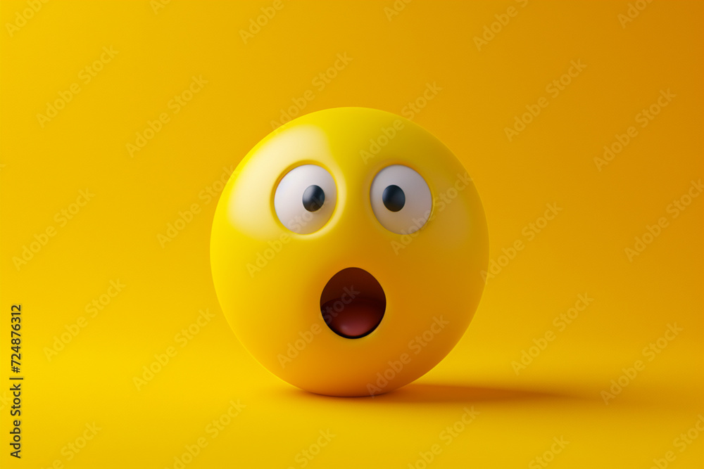 shocked face emoji in 3D illustration style on a colorful background