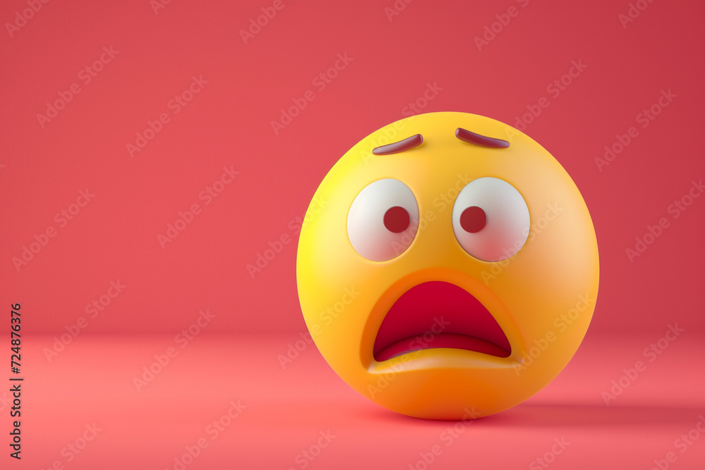 shocked face emoji in 3D illustration style on a colorful background shocked face emoji in 3D illustration style on a colorful background