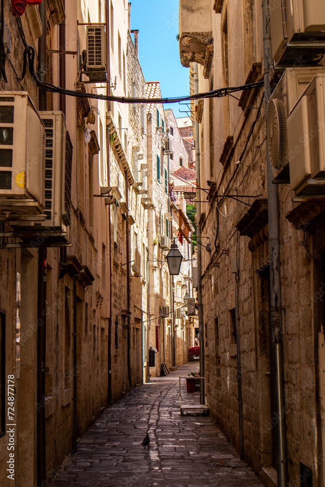 Empty, narrow European street - Dubrovnik, Croatia