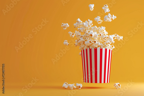 Delicious popcorn bucket in 3D illustration style on a colorful background © toonsteb