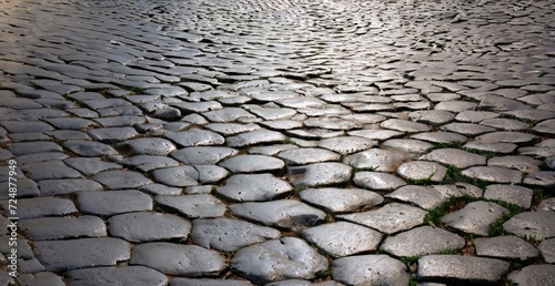 Paving in Roman cobblestones in Via Emilia porphyry. high quality photos photo