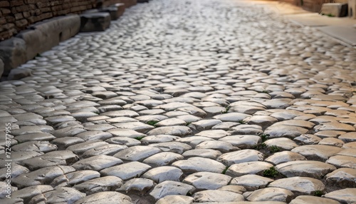 Paving in Roman cobblestones in Via Emilia porphyry. high quality photos