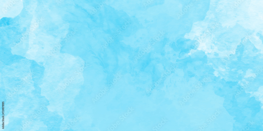 Turquoise color handmade cloudy natural blue watercolor background, Watercolor Shades The White Cloud and Blue Sky with small clouds, Abstract cloudy hand paint splash stain backdrop banner.