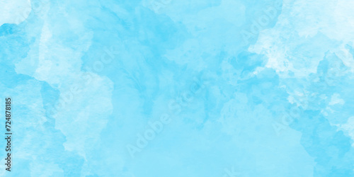 Turquoise color handmade cloudy natural blue watercolor background, Watercolor Shades The White Cloud and Blue Sky with small clouds, Abstract cloudy hand paint splash stain backdrop banner.