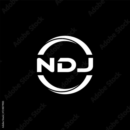 NDJ letter logo design with black background in illustrator, cube logo, vector logo, modern alphabet font overlap style. calligraphy designs for logo, Poster, Invitation, etc. photo