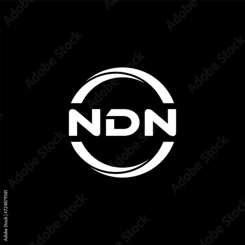 NDN letter logo design with black background in illustrator, cube logo, vector logo, modern alphabet font overlap style. calligraphy designs for logo, Poster, Invitation, etc. photo