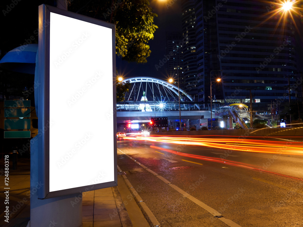 Blank advertising billboard on pathway