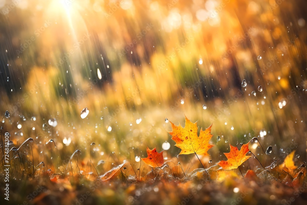 Sweet autumn rain on the meadow, abstract natural backgrounds