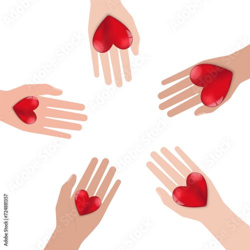 Hand Holding Red Heart. Concept of Love, Donation or Charity. Vector Illustration. 