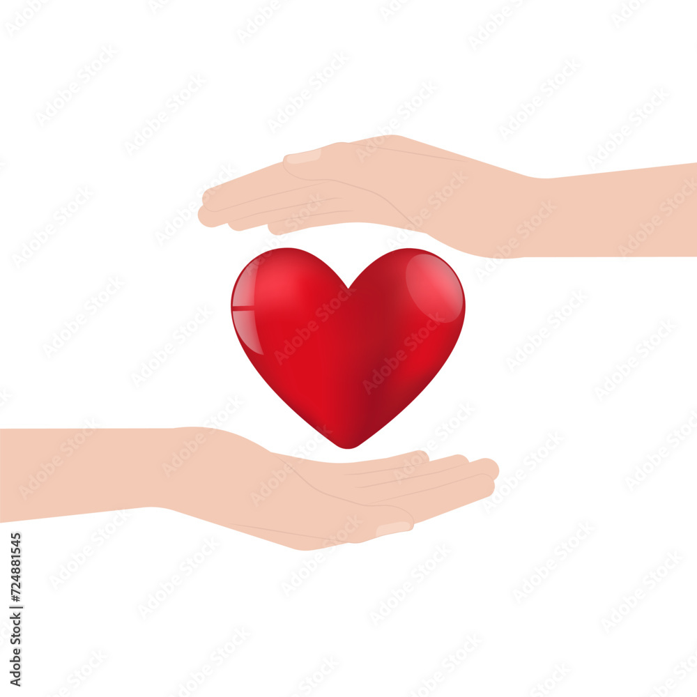 Hand Holding Red Heart on White Background. Concept of Valentine's Day and Mother's Day Concept. Vector Illustration. Hand Holding Red Heart on White Background. Concept of Valentine's Day and Mother's Day Concept. Vector Illustration.