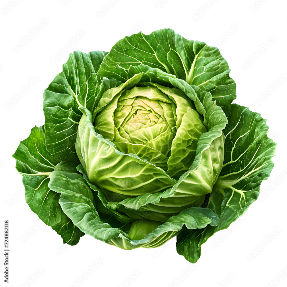 green cabbage isolated on transparent background