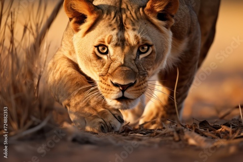 Portrait of a female lion closeup