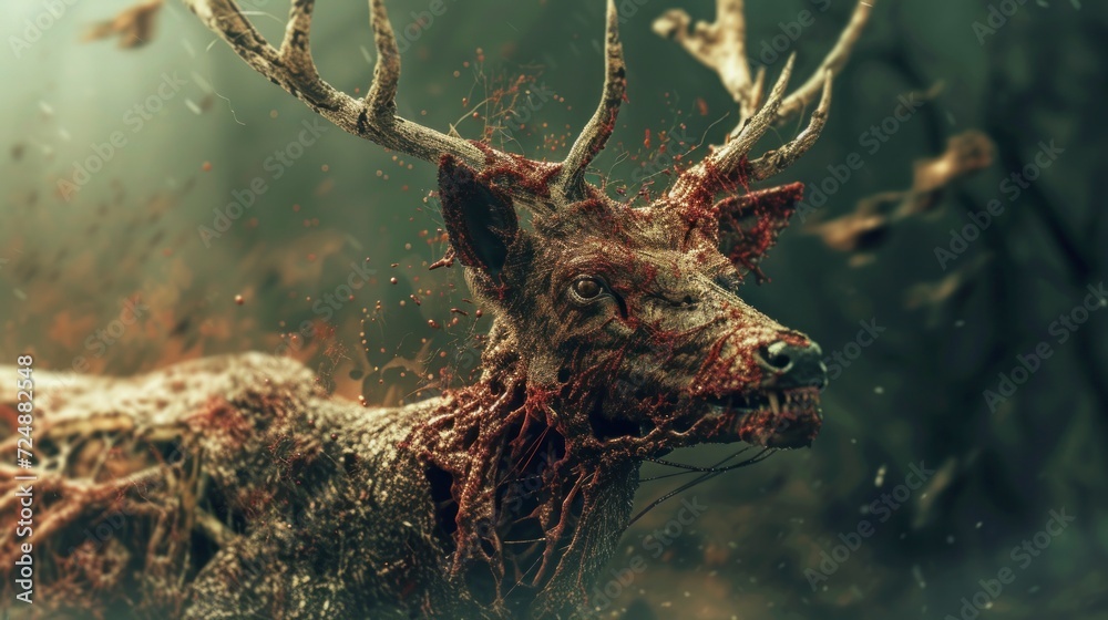 real zombie deer new world epidemic seen in the forest of the United States and Canada in high resolution and high quality - obrazy, fototapety, plakaty 