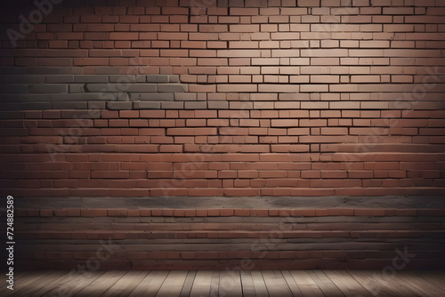 Brick Wall Texture with Wooden Floor. Urban Grunge Backdrop for Loft, Studio, Club, or Showroom