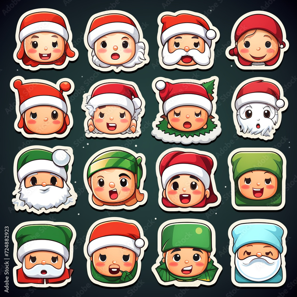 christmas stickers set of different emotions and poses сreated with Generative Ai christmas stickers set of different emotions and poses сreated with Generative Ai