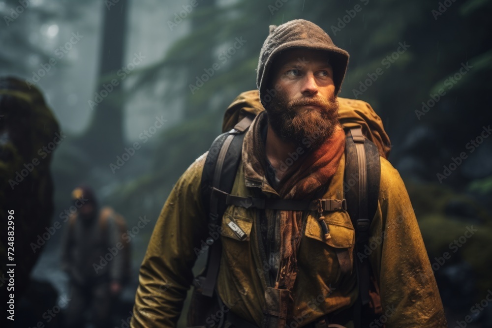 Captivating scene of a wildlife conservationist leading a nature photography expedition, framed with cinematic allure and a gently blurred backdrop.