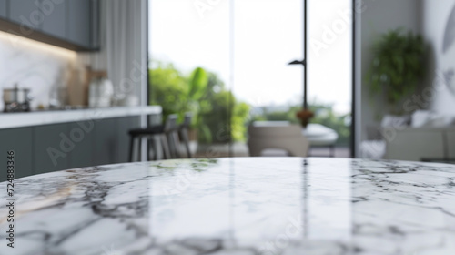 Empty Marble top table for product or food montage with modern kitchen room background. AI Generative