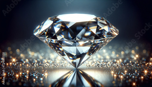 A luxurious image of a diamond on a shiny background. The diamond should be intricately detailed, showcasing its brilliant , Created by using generative AI tools	
