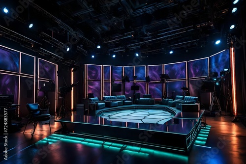Revamp a TV studio stage with immersive LED lighting, spotlights, and plush luxury seating