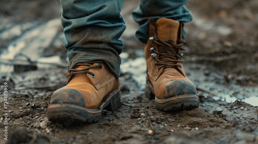 Close-Up of a Person Wearing Hiking Boots on a Rocky Trail, labor Day Close-Up of a Person Wearing Hiking Boots on a Rocky Trail, labor Day