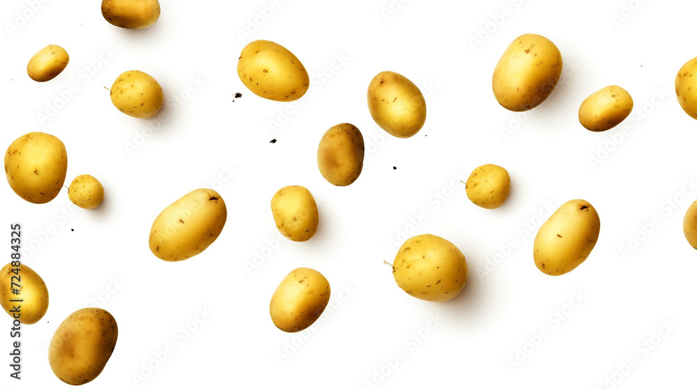 Falling fresh potatoes isolated on transparent or white background сreated with Generative Ai