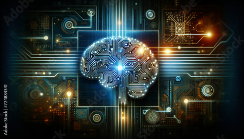 Chip, AI, artificial intelligence, A futuristic technology and AI-themed background featuring a brain symbol, Created by using generative AI tools	
