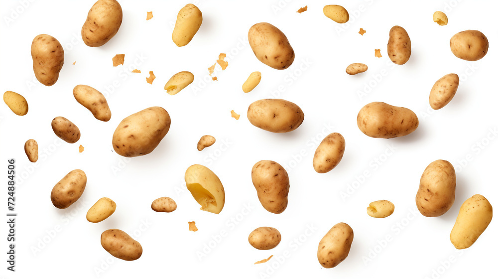 Falling fresh potatoes isolated on transparent or white background сreated with Generative Ai
