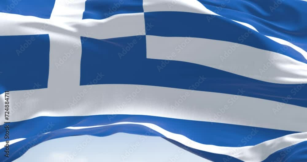 Close-up of national flag of Greece waving in the wind Close-up of national flag of Greece waving in the wind