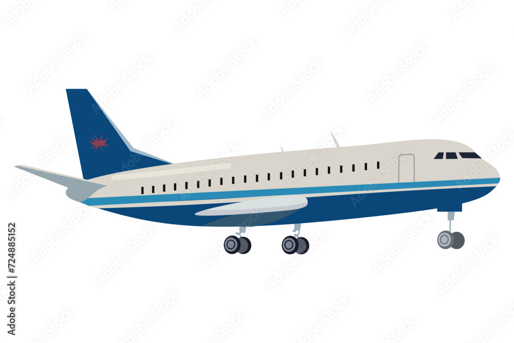 Fototapeta premium Airplane of colorful set. This stunning illustration showcases an intricately designed airplane with a touch of cartoon charm, making it piece against a simple white background. Vector illustration.
