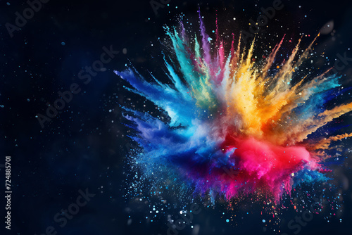 abstract colorful particles and sprinkle powder explosion for holiday celebration like holi festival.